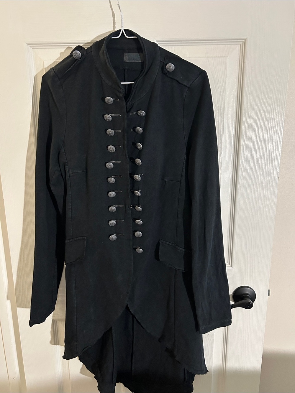 Elissa Europe Black Military-Style Long Coat Jacket